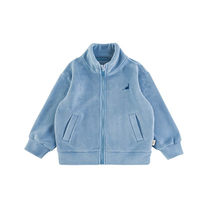 Giacca Invernale da Bambino con Ricamo Dinosauro in Pile Morbido – Grigio, Blu, Azzurro o Verde - Klotheds