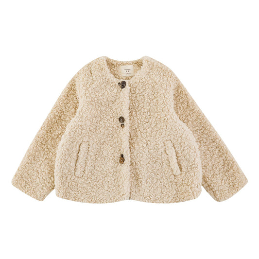 Giacca Invernale da Ragazza in Peluche di Pile Morbido – Colore Cachi - Klotheds