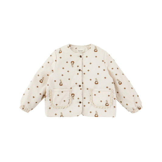 Giacca Invernale Trapuntata da Bambina Imbottita con Bottoni – Colore Beige - Klotheds