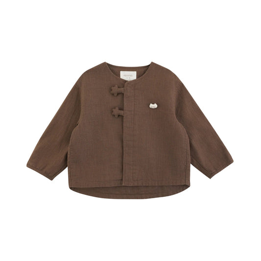 Giacca marrone effetto gatto con ricami sul retro per bambino - Klotheds