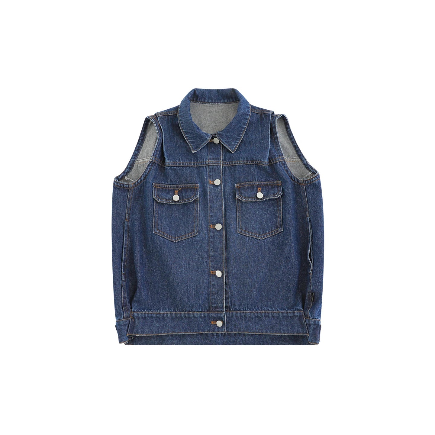 Giacca smanicata in denim blu per bambina – stile casual autunnale - Klotheds