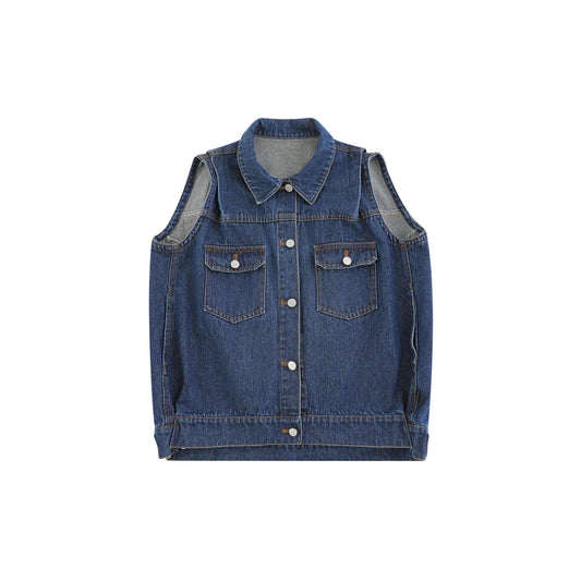 Giacca smanicata in denim blu per bambina – stile casual autunnale - Klotheds