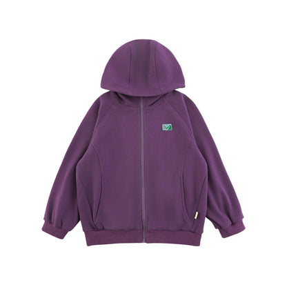 Giacca sportiva con cappuccio in tinta unita per bambina – gialla, grigia o viola - Klotheds