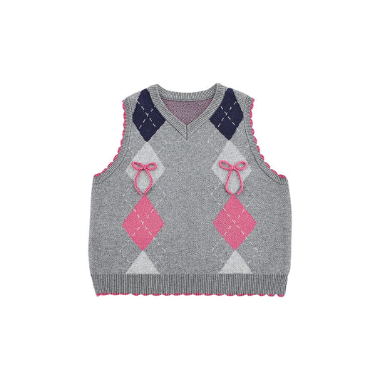 Gilet grigio in maglia con fiocchi ricamati per bambina - Klotheds