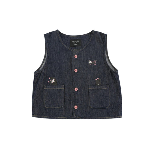 Gilet in denim blu scuro ricamato per bambina - Klotheds
