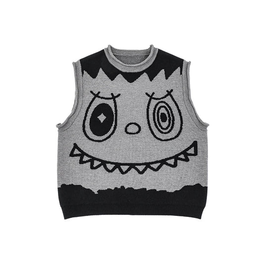 Gilet Invernale da Bambino in Maglia con Mostro Cartoon – Colore Grigio - Klotheds