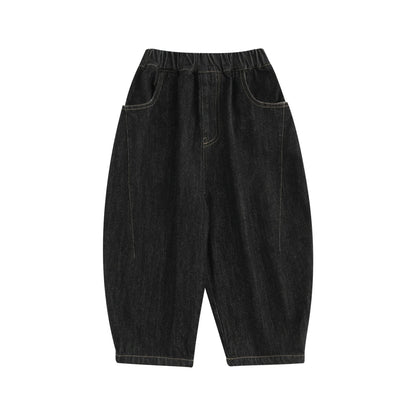 Jeans ampi in denim per bambino con cuciture – blu o neri - Klotheds