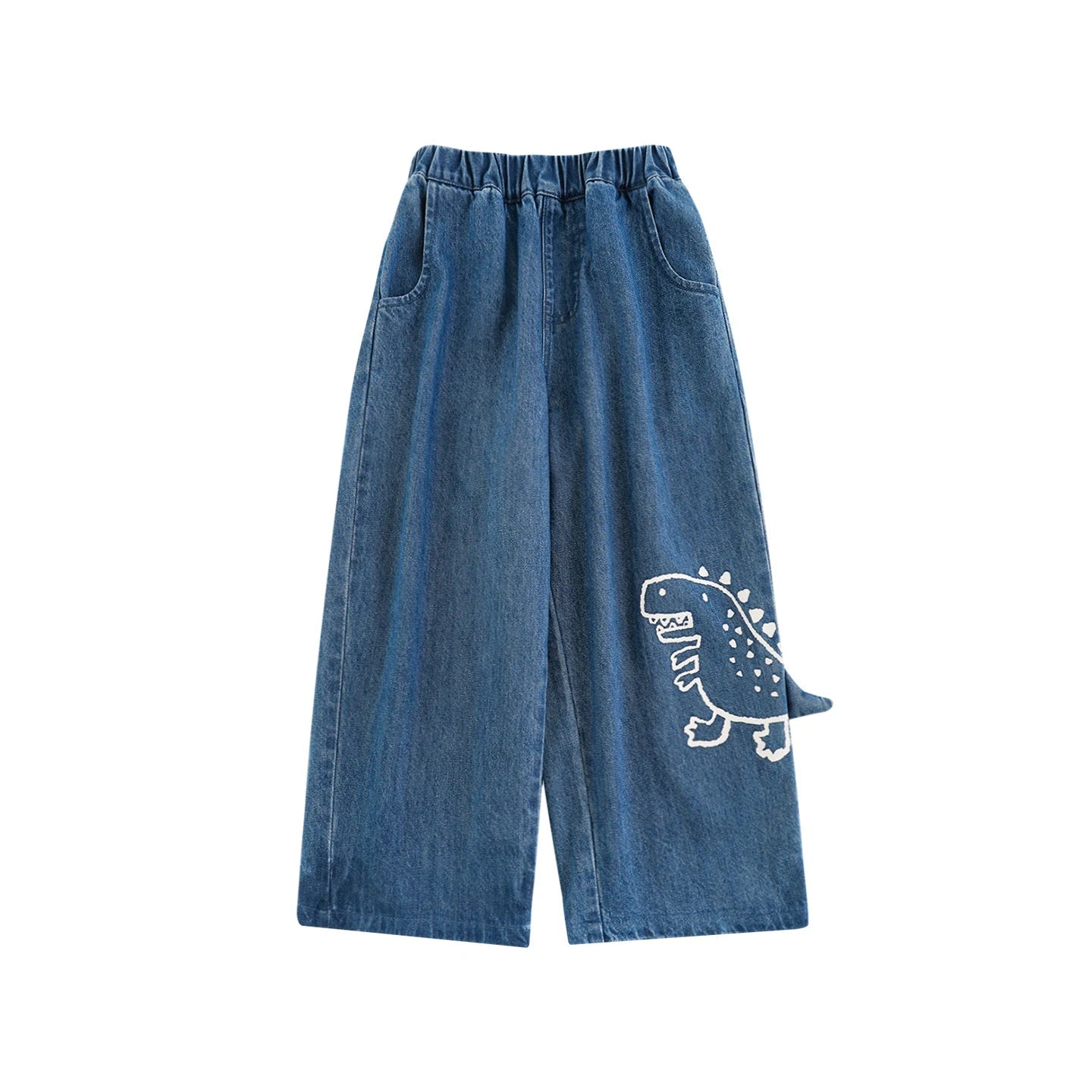 Jeans con stampa dinosauro e coda 3D per bambino – blu denim - Klotheds