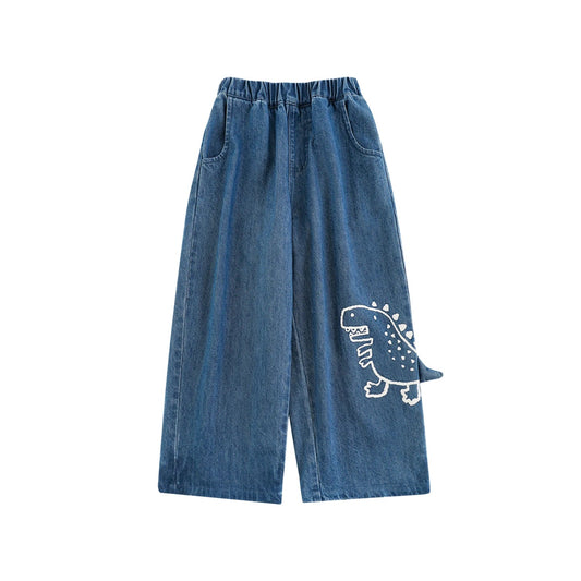 Jeans con stampa dinosauro e coda 3D per bambino – blu denim - Klotheds