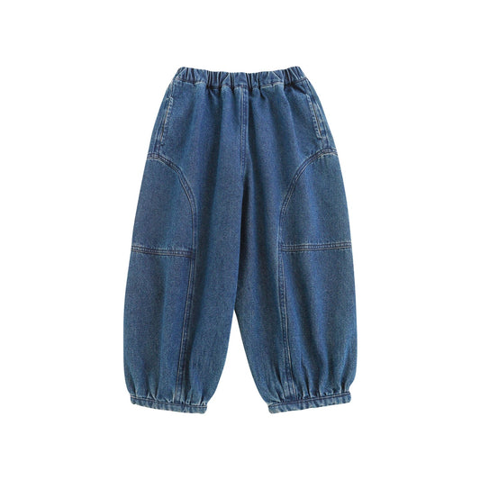 Jeans harem blu larghi con polsino elasticizzato per bambino - Klotheds
