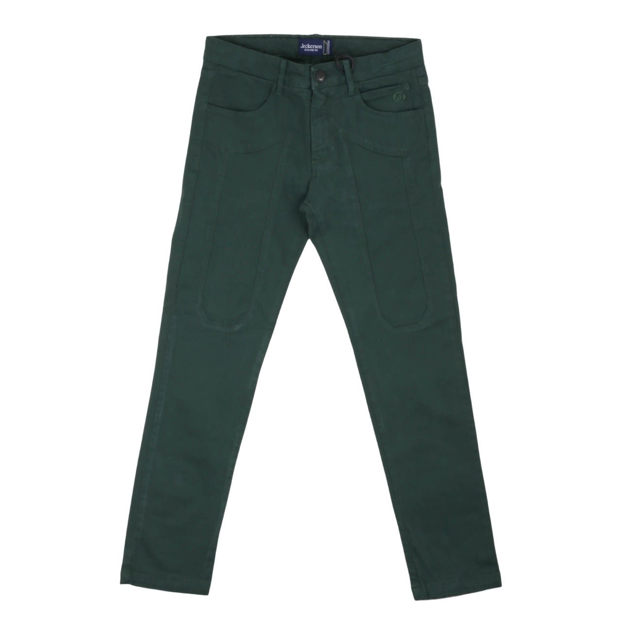 Jeckerson - Pantalone 5 Tasche in Gabardina con Toppa Verde Bottiglia - Klotheds