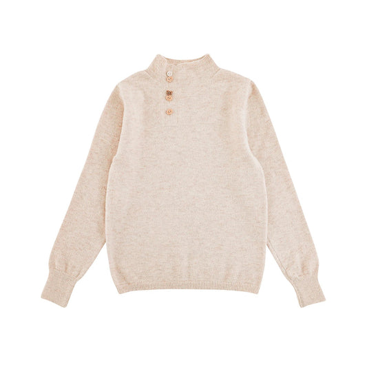 Maglia a Collo Alto da Bambina in Maglia Fine con Bottone – Beige, Grigio, Grigio Scuro o Marrone - 2x - 26% - Klotheds