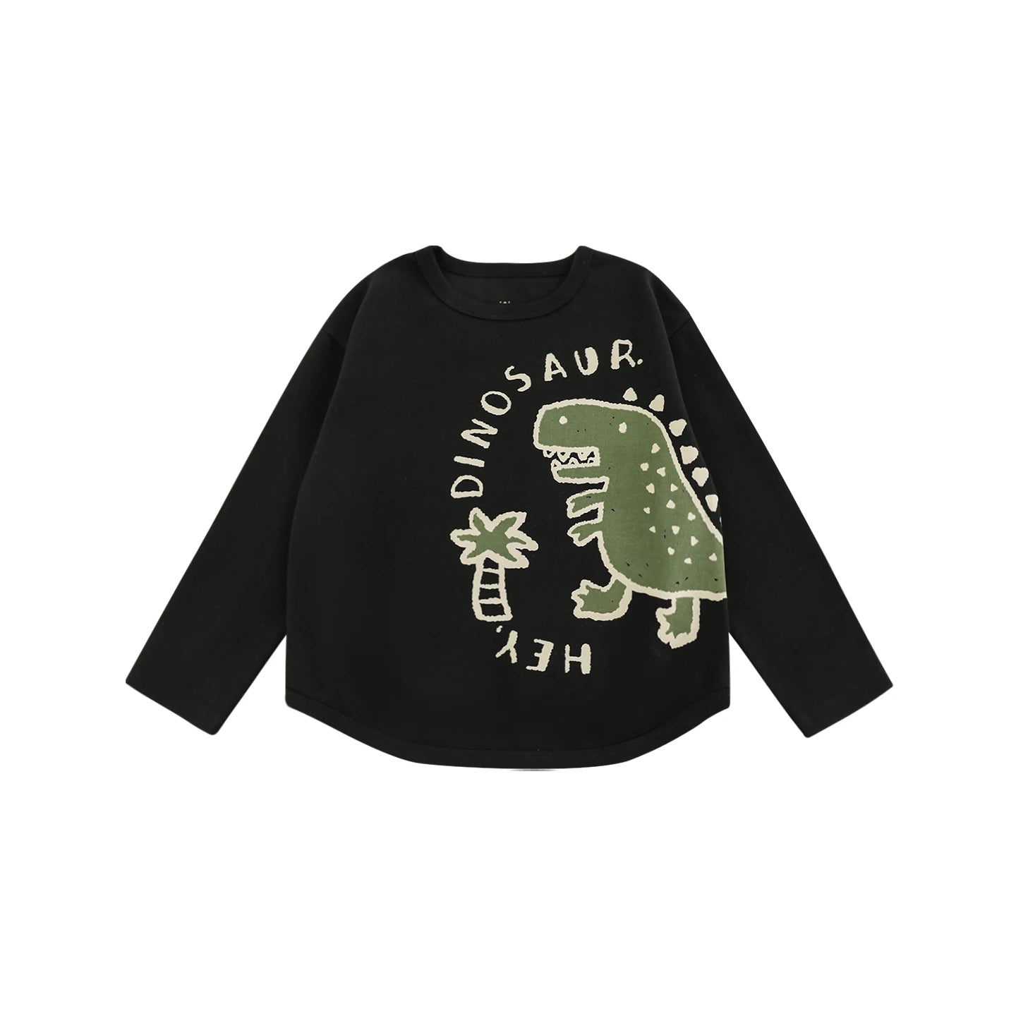 Maglia a maniche lunghe con stampa dinosauro per bambino – beige o nera - Klotheds