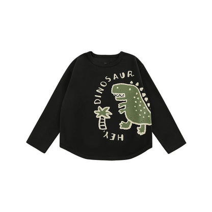 Maglia a maniche lunghe con stampa dinosauro per bambino – beige o nera - Klotheds