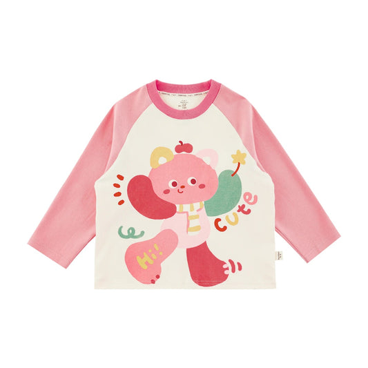 Maglia a maniche lunghe in cotone con maniche raglan per bambina – rosa, rosa scuro o azzurra - Klotheds