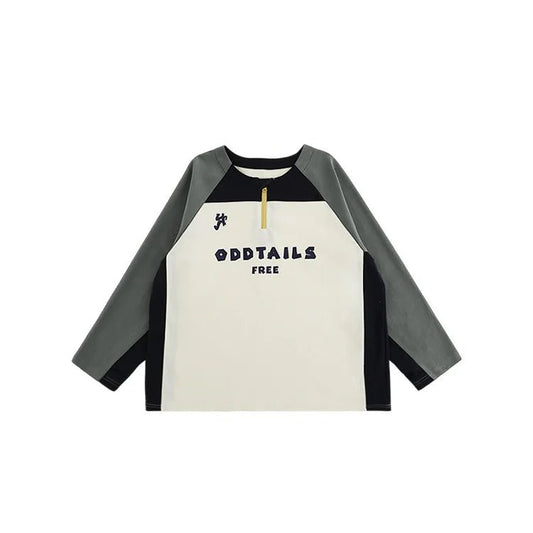 Maglia a maniche lunghe in cotone stile moto con zip per bambino – beige o grigia - Klotheds