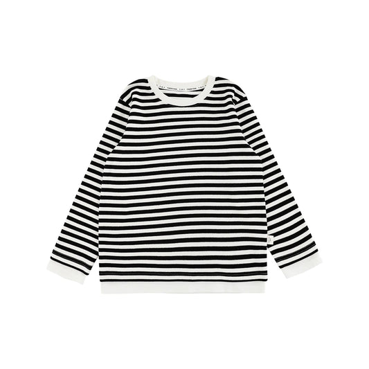 Maglia a righe in cotone elasticizzata a maniche lunghe per bambina – grigia o nera - Klotheds