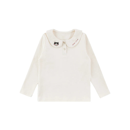 Maglia con colletto beige per bambina – stile preppy - Klotheds
