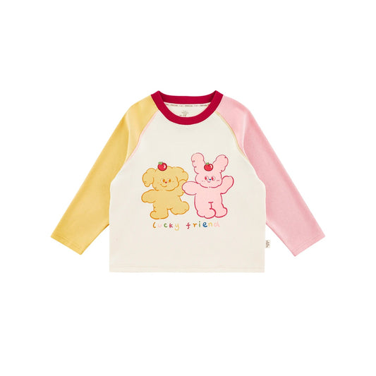 Maglia gialla in cotone con disegno pupazzi per bambina – maniche lunghe - Klotheds