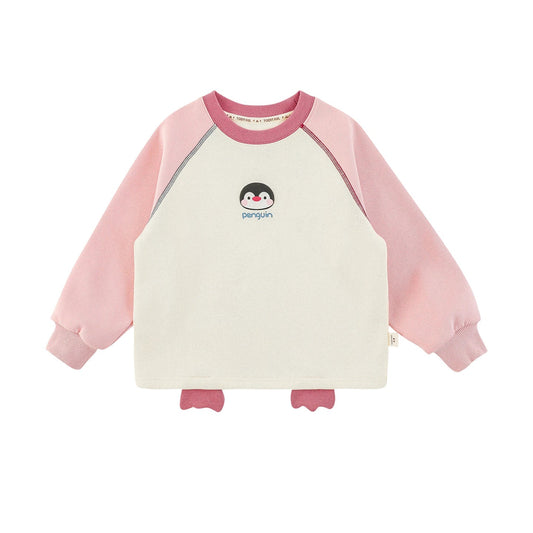 Maglia Invernale da Bambina in Cotone con Ricamo Pinguino – Colore Rosa - Klotheds