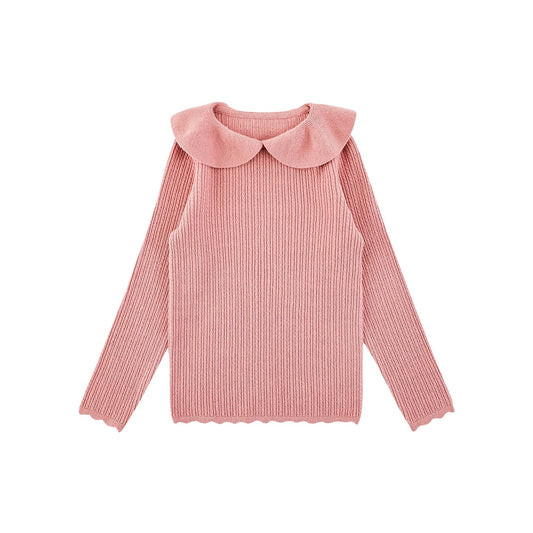 Maglia Invernale da Bambina in Maglia a Maniche Lunghe con Colletto Peter Pan – Rosa, Beige, Cachi, Rosso o Blu - Klotheds