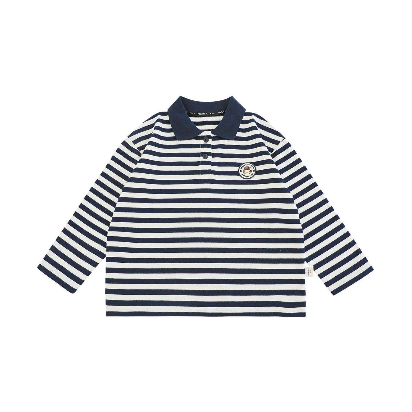 Maglia polo a righe in cotone a maniche lunghe per bambino – rossa, nera o blu - Klotheds