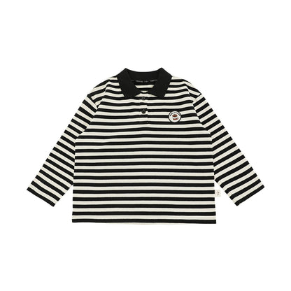 Maglia polo a righe in cotone a maniche lunghe per bambino – rossa, nera o blu - Klotheds