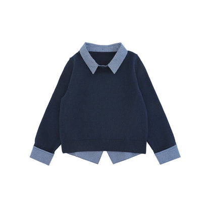 Maglione con bavero in cotone 100% a quadri per bambino – grigio o blu - Klotheds