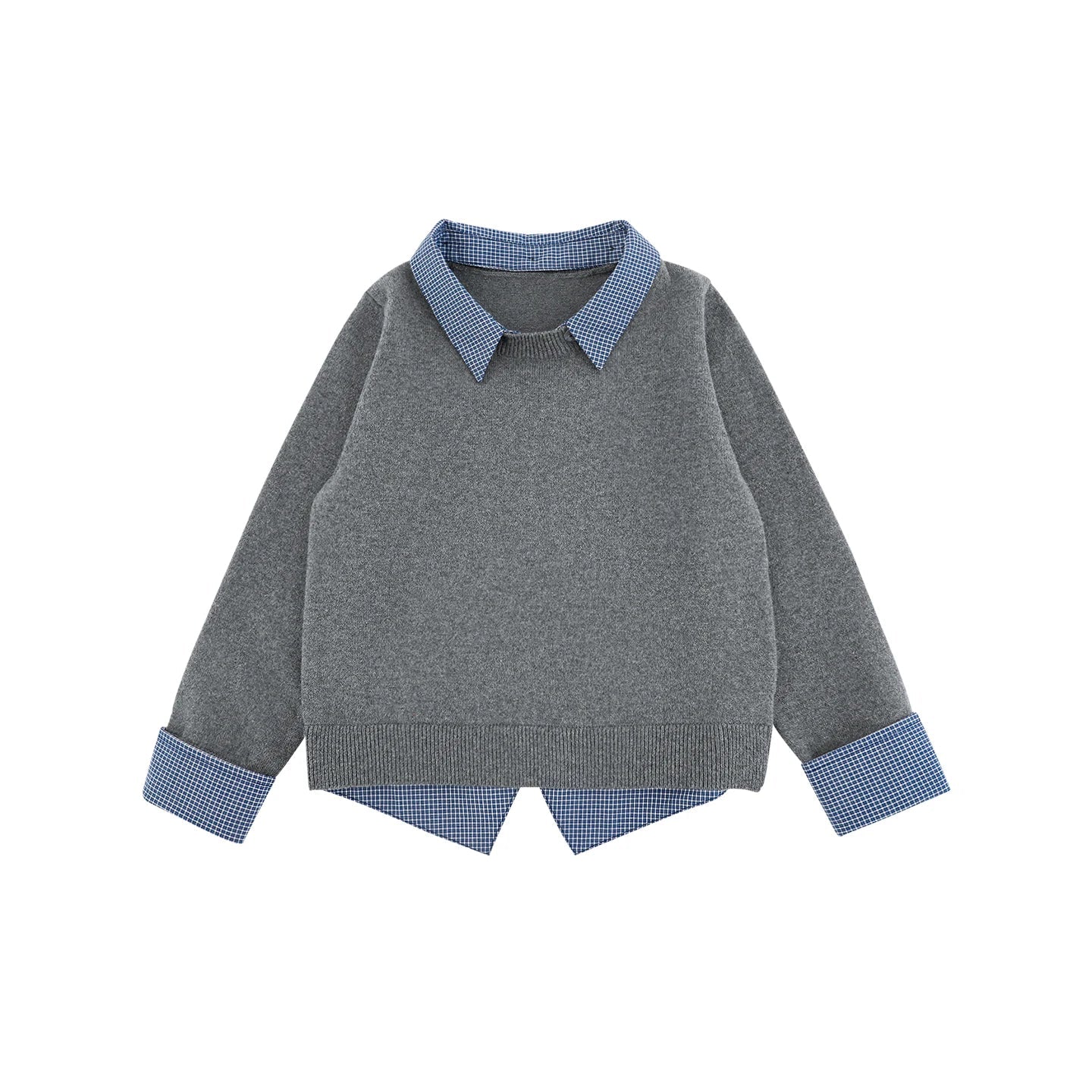 Maglione con bavero in cotone 100% a quadri per bambino – grigio o blu - Klotheds