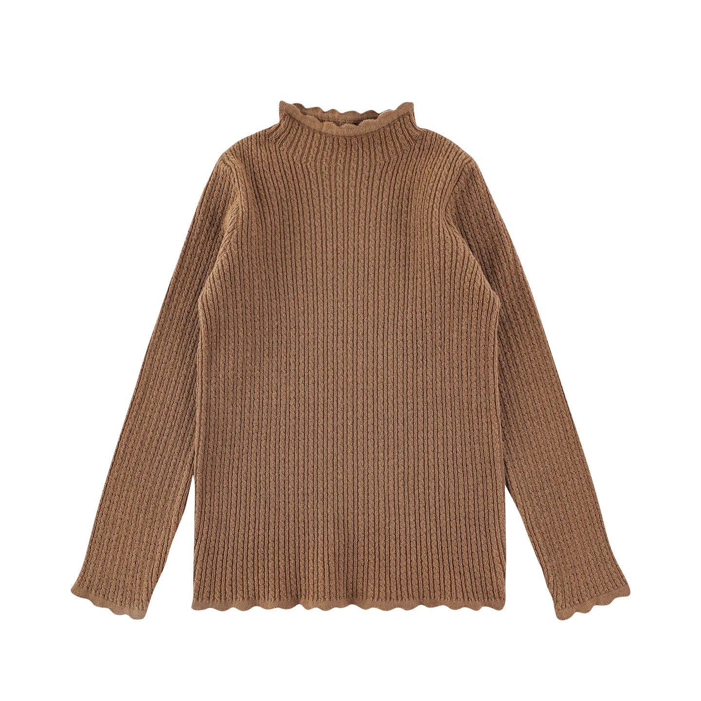 Maglione Invernale da Bambina a Collo Alto in Maglia Morbida – Beige, Rosa, Cachi, Marrone o Rosso - 2x - 26% - Klotheds