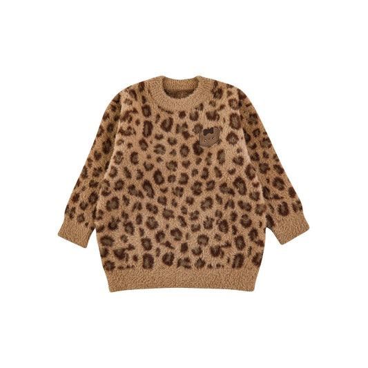 Maglione Invernale da Bambina con Stampa Leopardata e Toppe – Marrone o Rosa - Klotheds