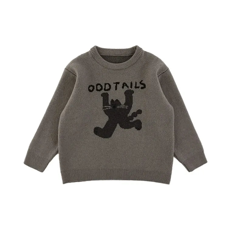 Maglione Invernale da Ragazzo in Misto Lana con Stampa Cartoon – Grigio o Marrone - Klotheds