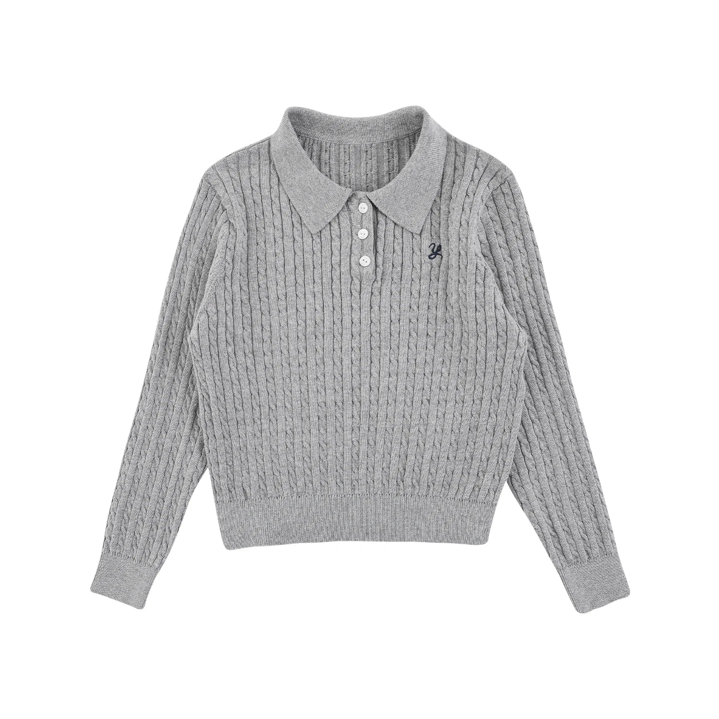 Maglione Polo in cotone con ricamo per ragazza adolescente – beige, grigio o blu scuro - 2x - 26% - Klotheds