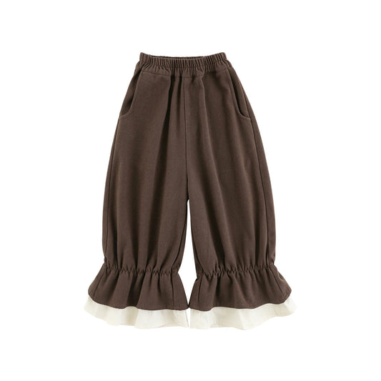 Pantaloni con doppio orlo in cotone per bambina – marroni o grigi - Klotheds