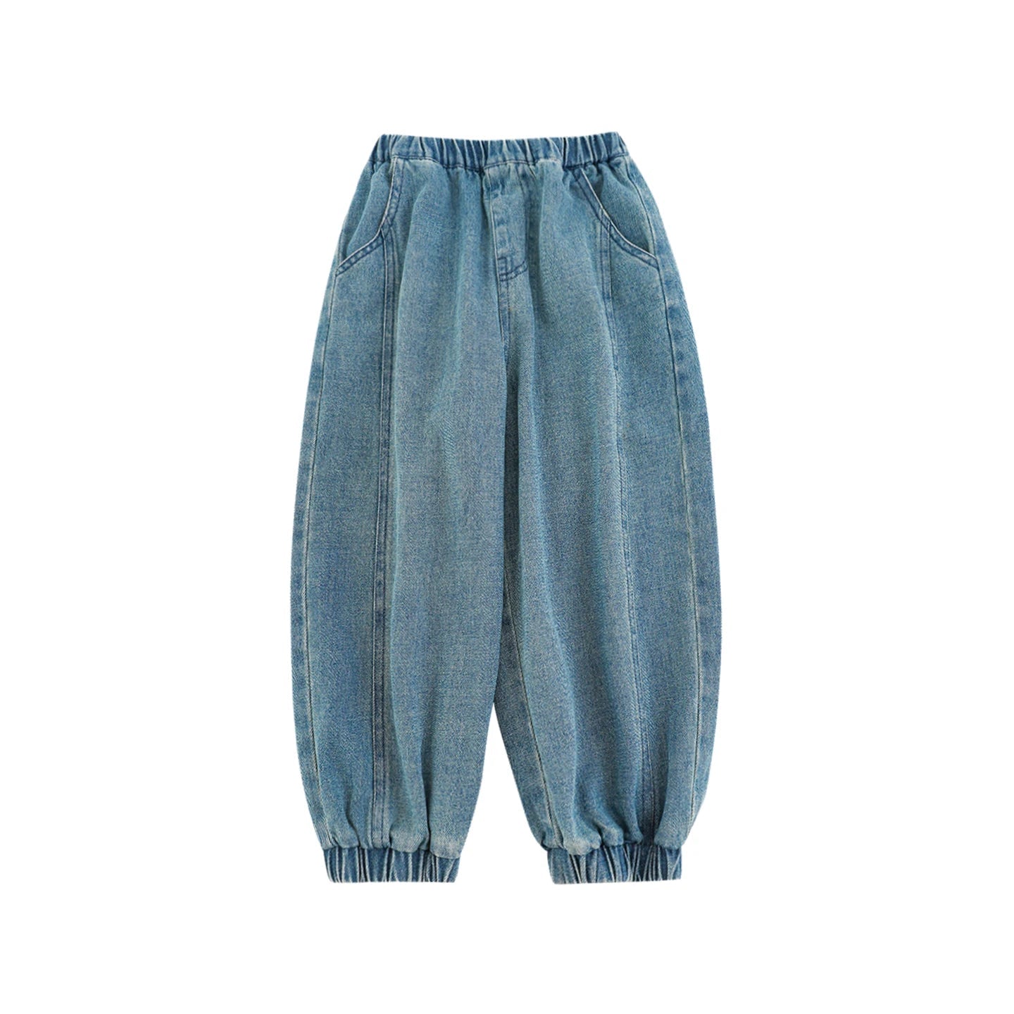 Pantaloni in denim con stampa lettere per bambino – jeans larghi blu chiaro - Klotheds