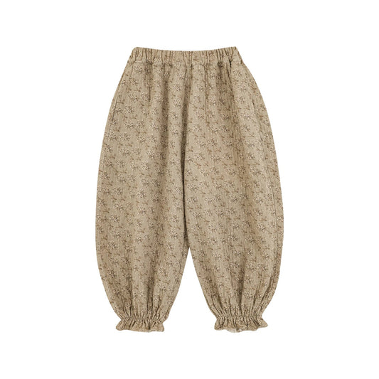 Pantaloni Invernali da Bambina in Cotone 100% con Stampa Floreale – Cachi o Marrone - Klotheds