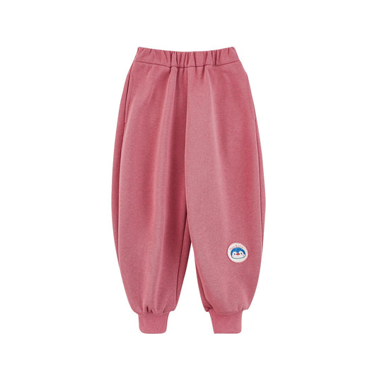 Pantaloni Invernali da Bambina in Cotone con Adesivo Pinguino – Colore Rosa - Klotheds