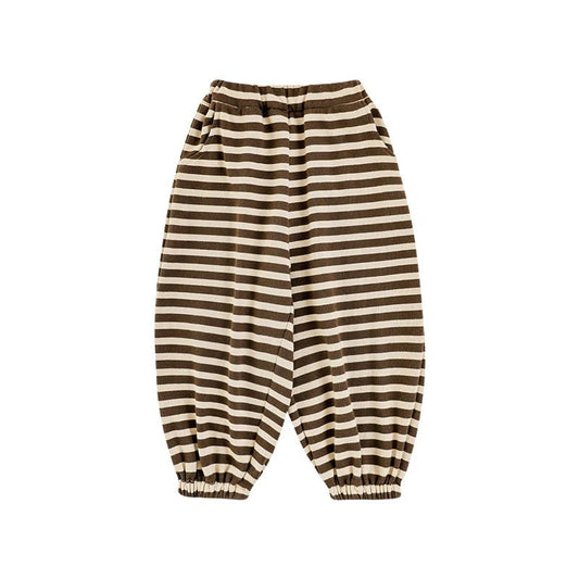 Pantaloni Invernali da Bambino a Righe in Cotone Morbido – Colore Marrone - Klotheds