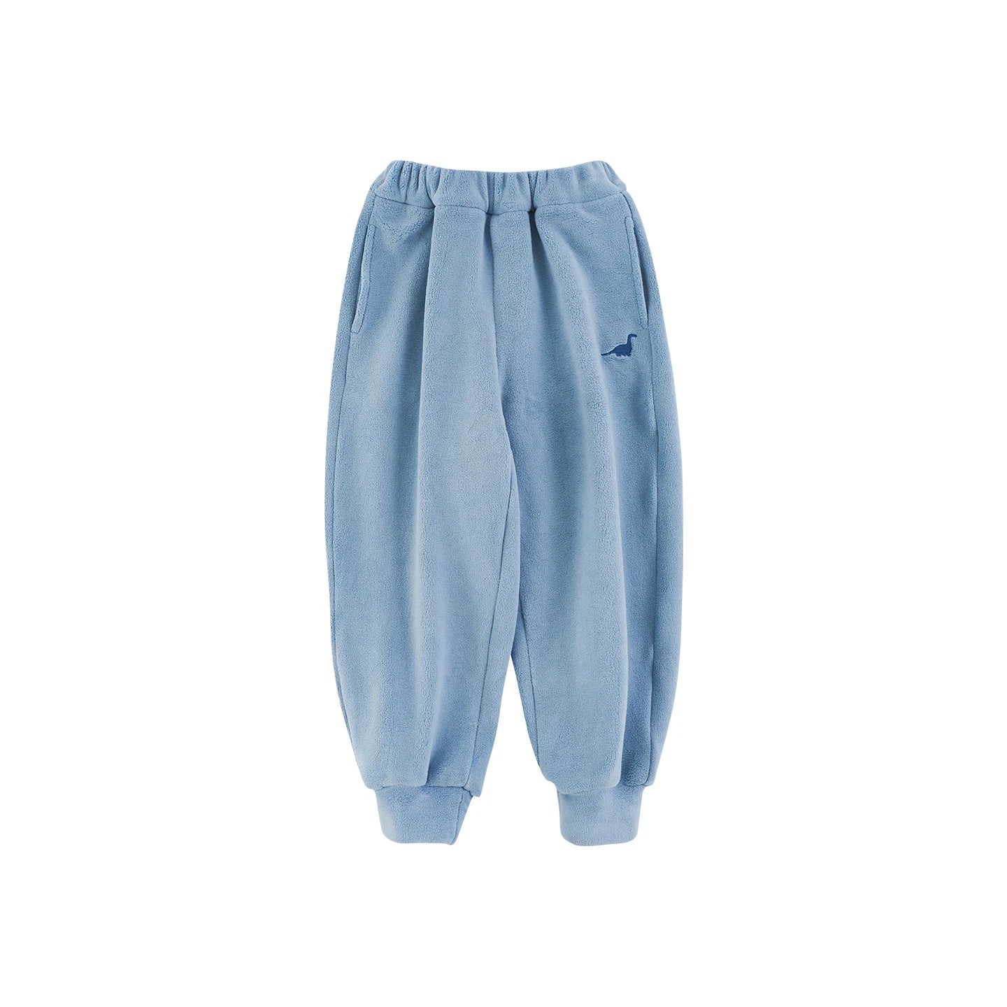 Pantaloni Invernali da Bambino in Pile con Adesivo Dinosauro – Grigio, Blu o Azzurro - Klotheds