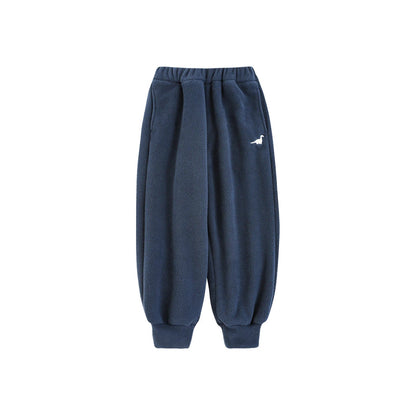 Pantaloni Invernali da Bambino in Pile con Adesivo Dinosauro – Grigio, Blu o Azzurro - Klotheds