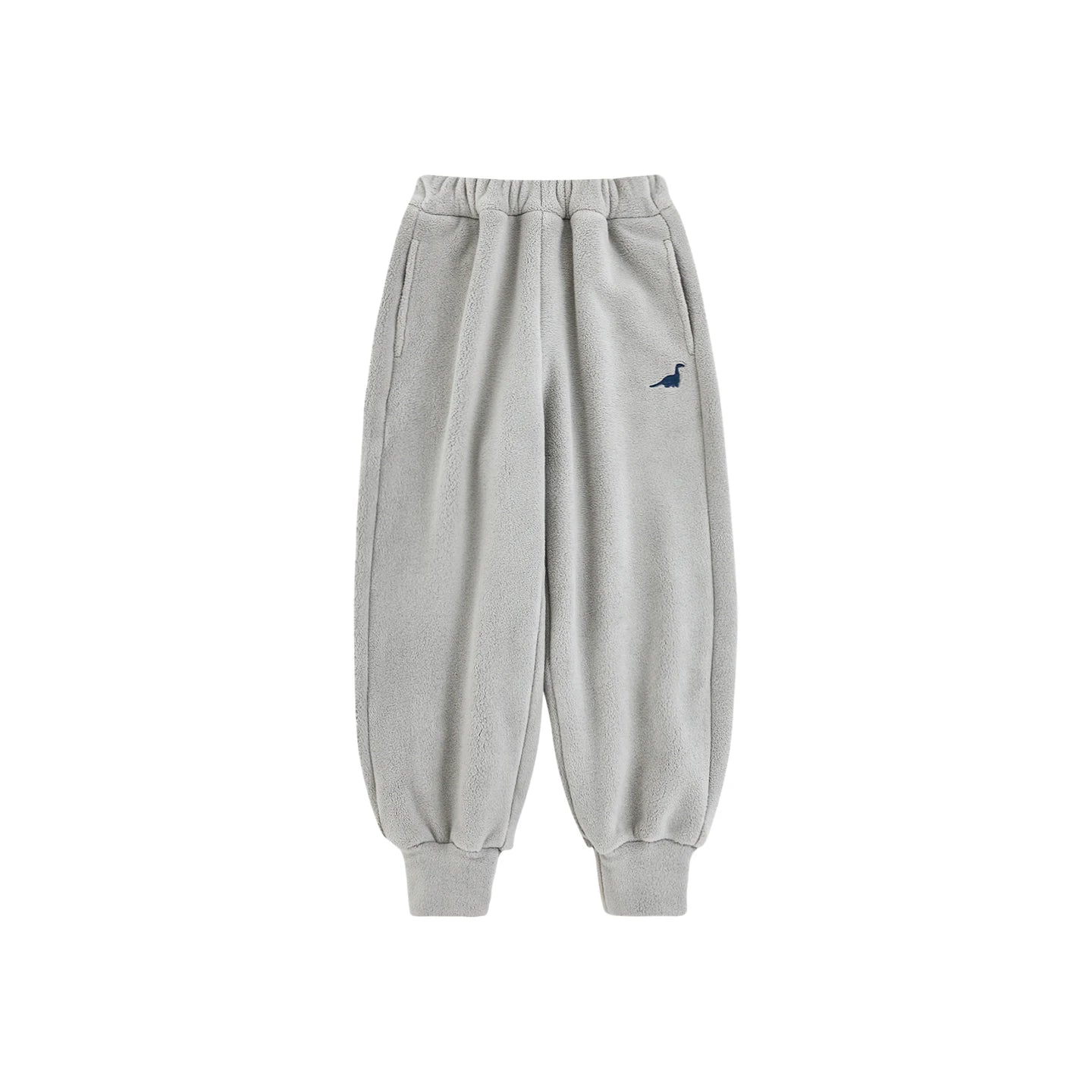 Pantaloni Invernali da Bambino in Pile con Adesivo Dinosauro – Grigio, Blu o Azzurro - Klotheds