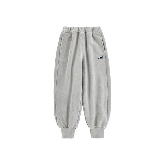 Pantaloni Invernali da Bambino in Pile con Adesivo Dinosauro – Grigio, Blu o Azzurro - Klotheds