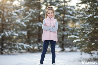 Ragazza con gilet rosa imbottito