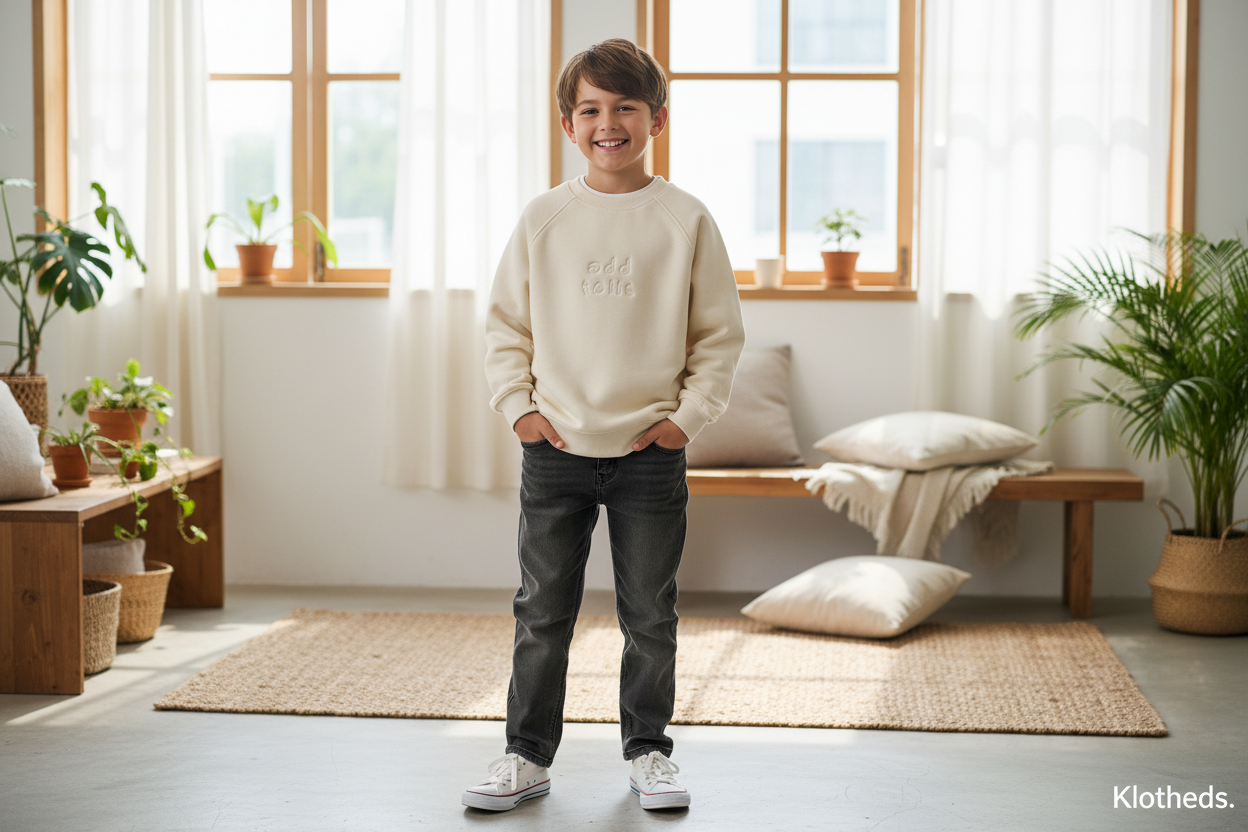 Ragazzo con felpa beige