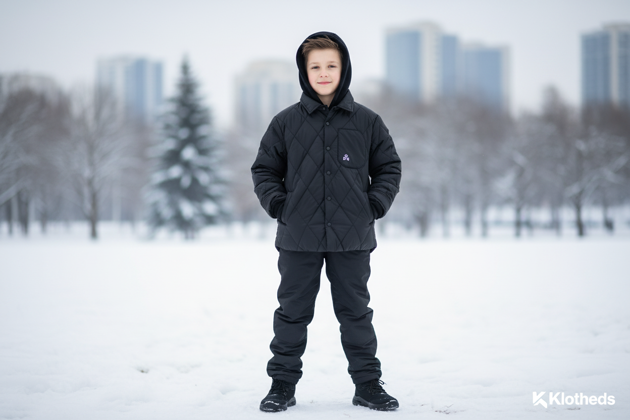 Ragazzo con piumino nero antivento