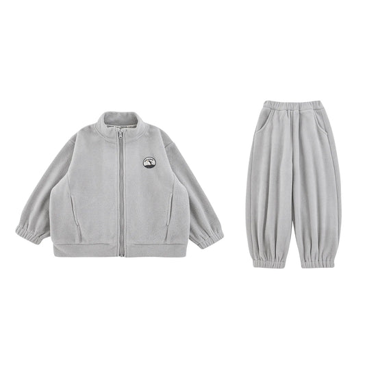 Set Invernale da Bambino 2 Pezzi con Felpa con Cappuccio e Pantaloni – Grigio, Cachi o Blu - Klotheds