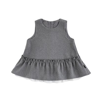 Vestito smanicato in cotone per bambina – grigio o marrone - Klotheds