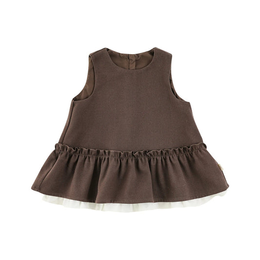 Vestito smanicato in cotone per bambina – grigio o marrone - Klotheds
