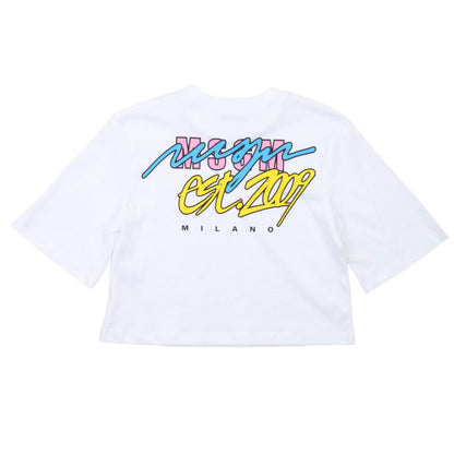 msgm - JERSEY CROPPED T-SHIRT GIRL WHITE/WHITE