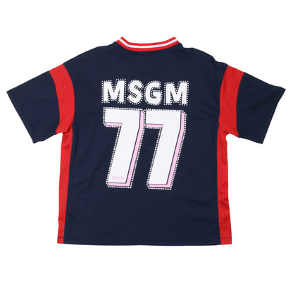 msgm - JERSEY /MESH T-SHIRT  GIRL BLU/BLUE